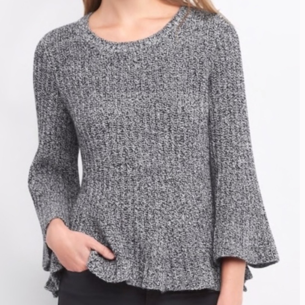 Gap Peplum Flare Sleeve Heather Gray Knit Sweater Size Small